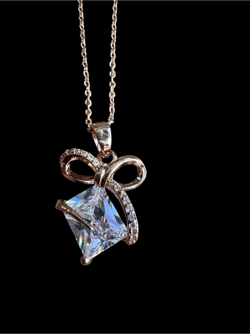Classic Bow Pendant Necklace with Clear Crystal